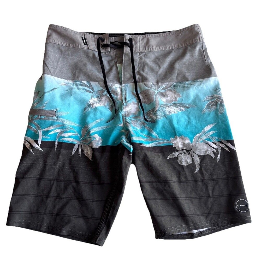 O’Neill Board Shorts Mens Size 28 Blue Gray Floral Swim Surf Trunks NWOT